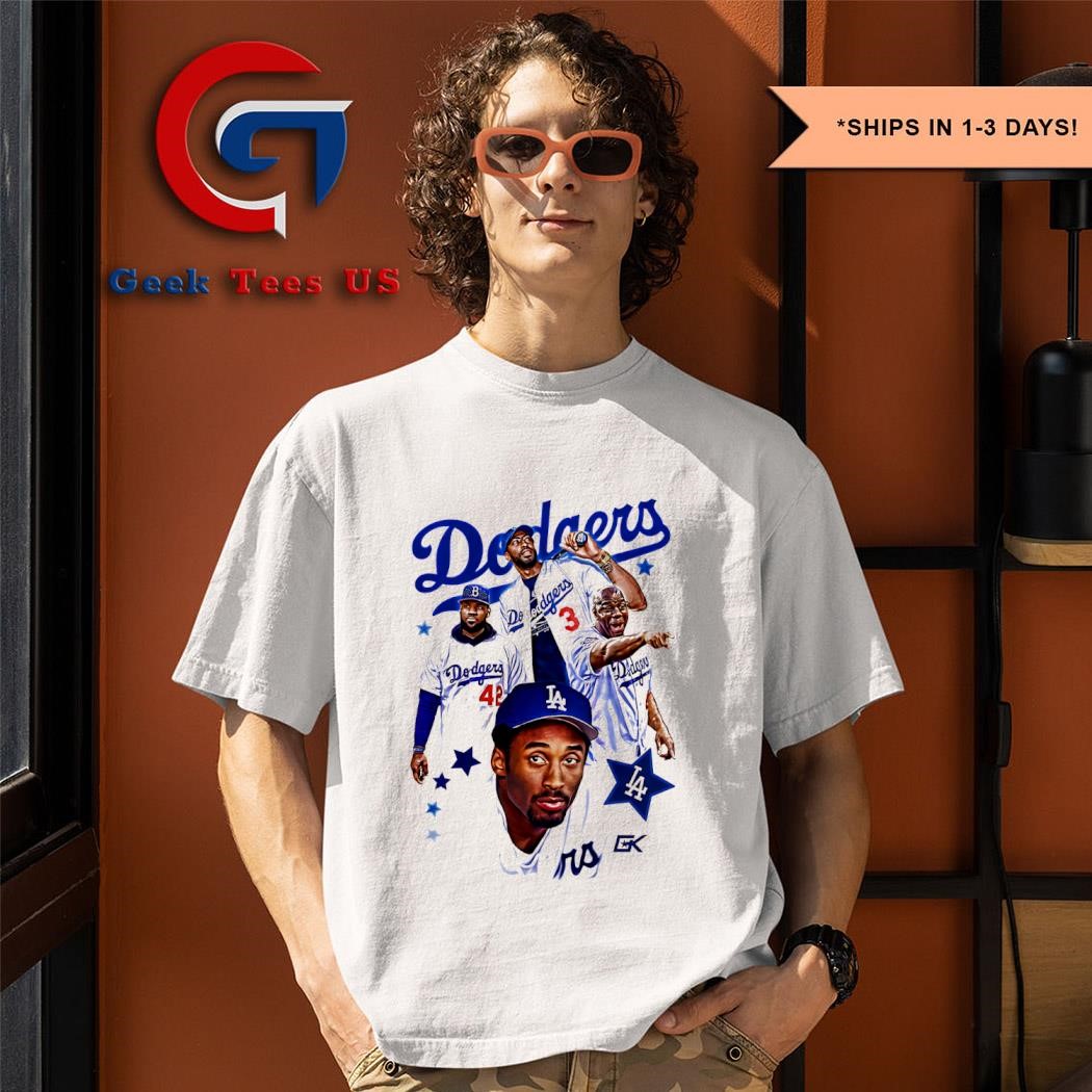 Kobe Bryant wearing Los Angeles Dodgers baseball graphic